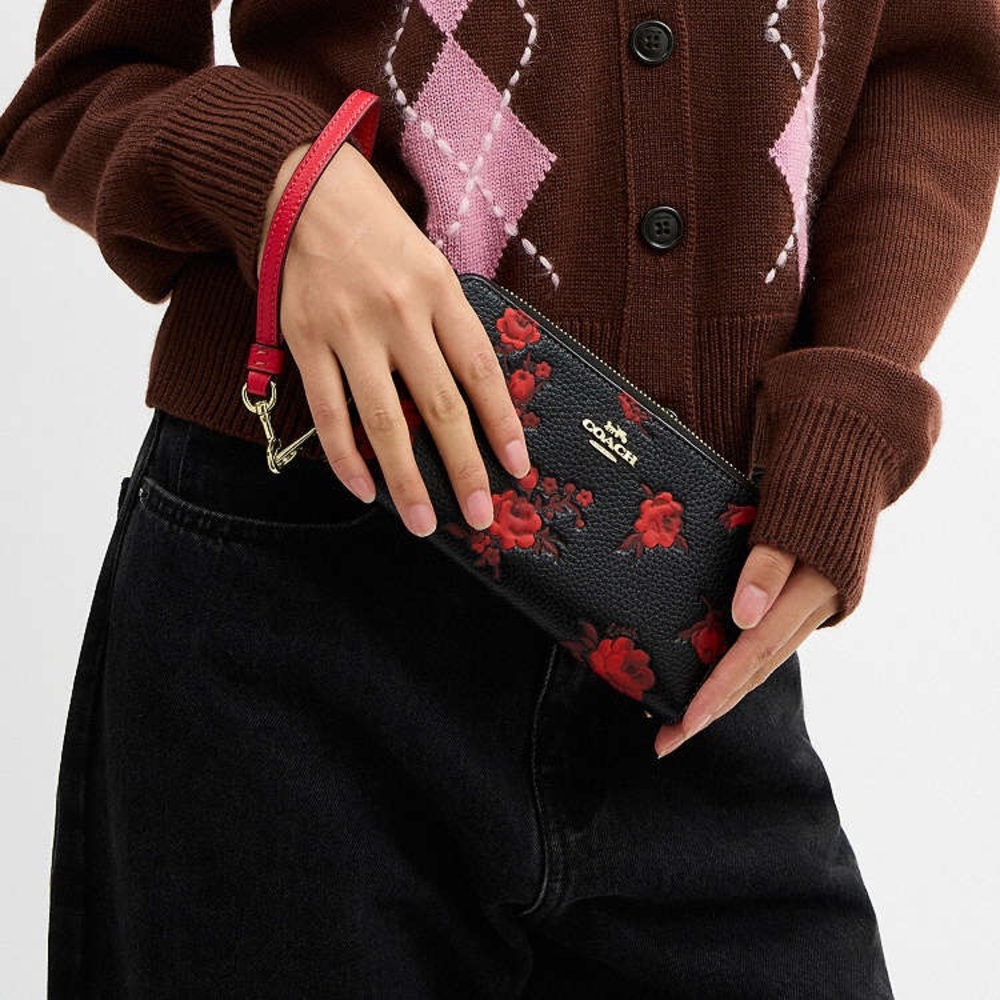 NWT-Coach-Long Zip Around Continental Wallet-Roses🌹Floral-Black & Red-$318 - Picture 10 of 12